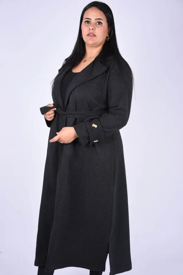 Manteau en tissu mlifa Longue -Gris-Noir-MT1006